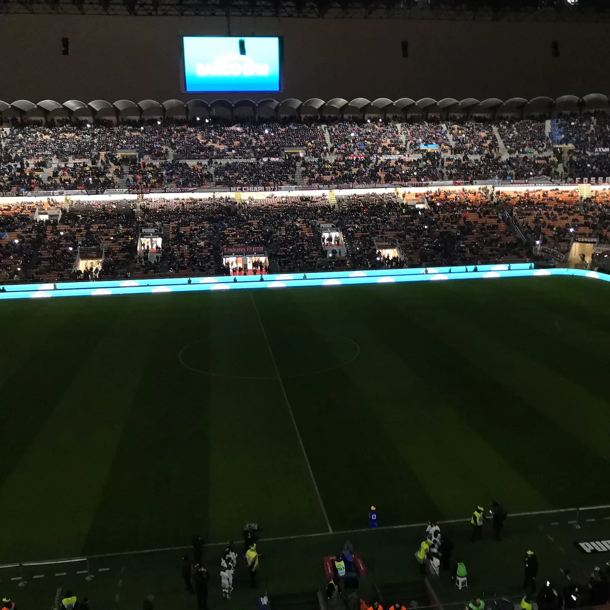 Full house at Stadio Giuseppe Meazza at night, the reason hotels near San Siro fill on match days in Milan