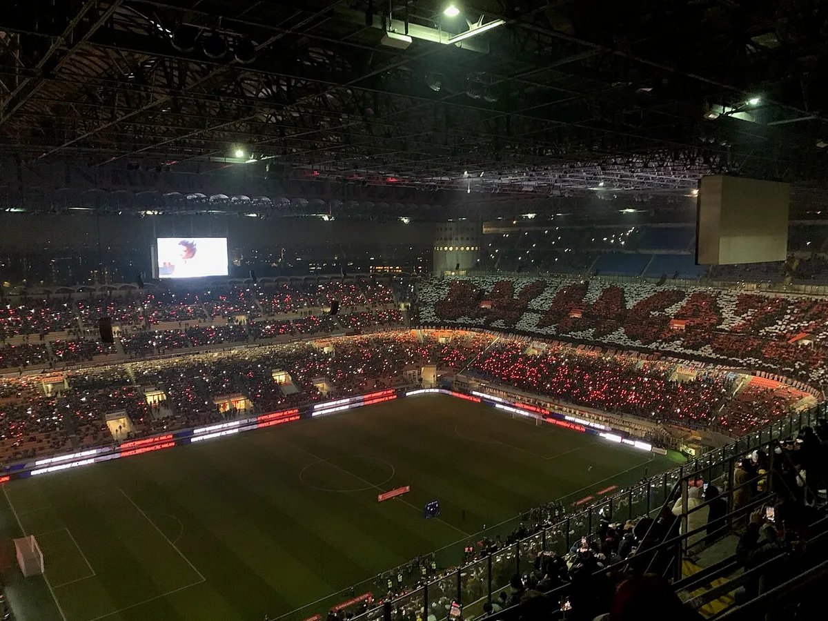 San Siro interior before an AC Milan match, a highlight of a Milan stadium tour